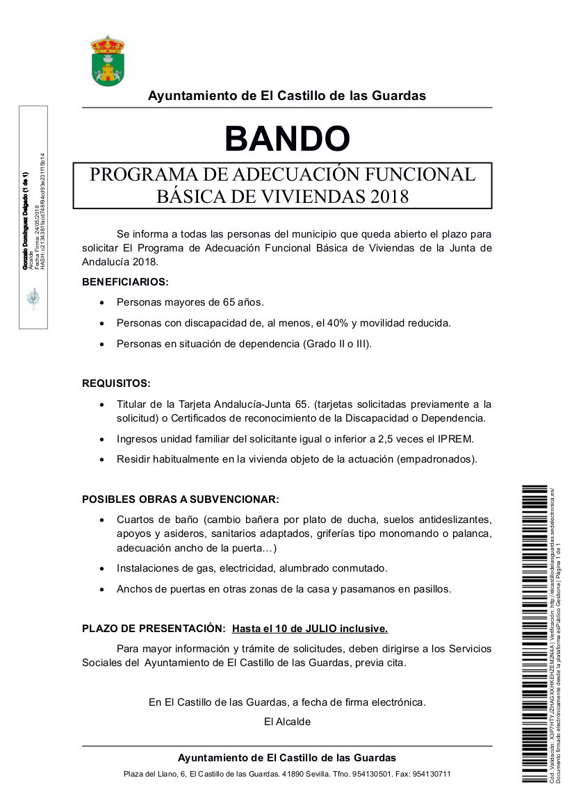 BANDO Programa Adecuación Funcional Básica de Viviendas de la Junta de Andalucía. 2018