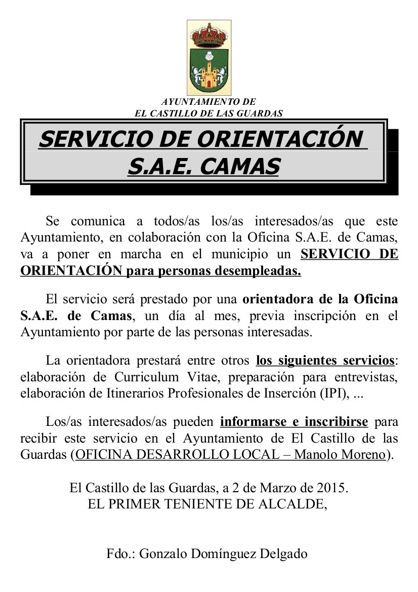 CARTEL SERVICIO ORIENTACION SAE CAMAS