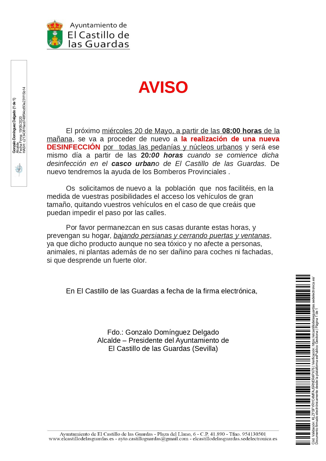 Anuncio_BANDO DESINFECCIÓN miercoles 20 de mayo cambio de hora_page-0001