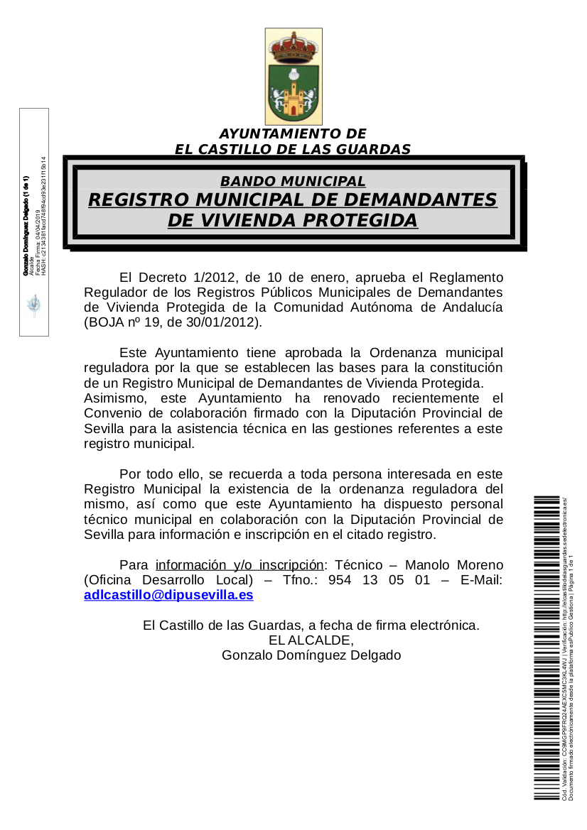 Bando Registro Municipal Demandantes Viviendas Protegidads 2019